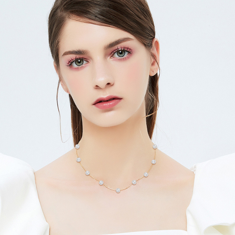Collar gargantilla metálica Ginsberg de oro blanco de 14 quilates con perlas-2