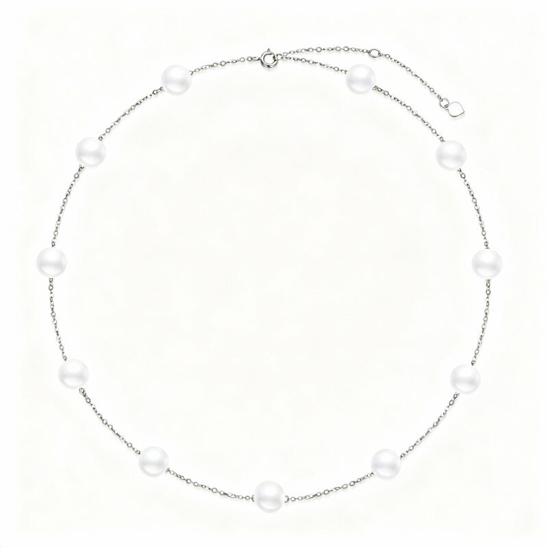 Collar gargantilla metálica Ginsberg de oro blanco de 14 quilates con perlas-1