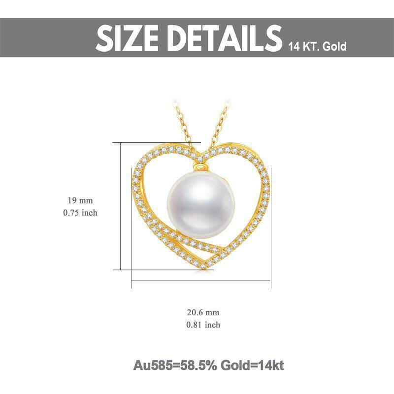 Collar con colgante de corazón de perla en oro rosa de 14 quilates-5