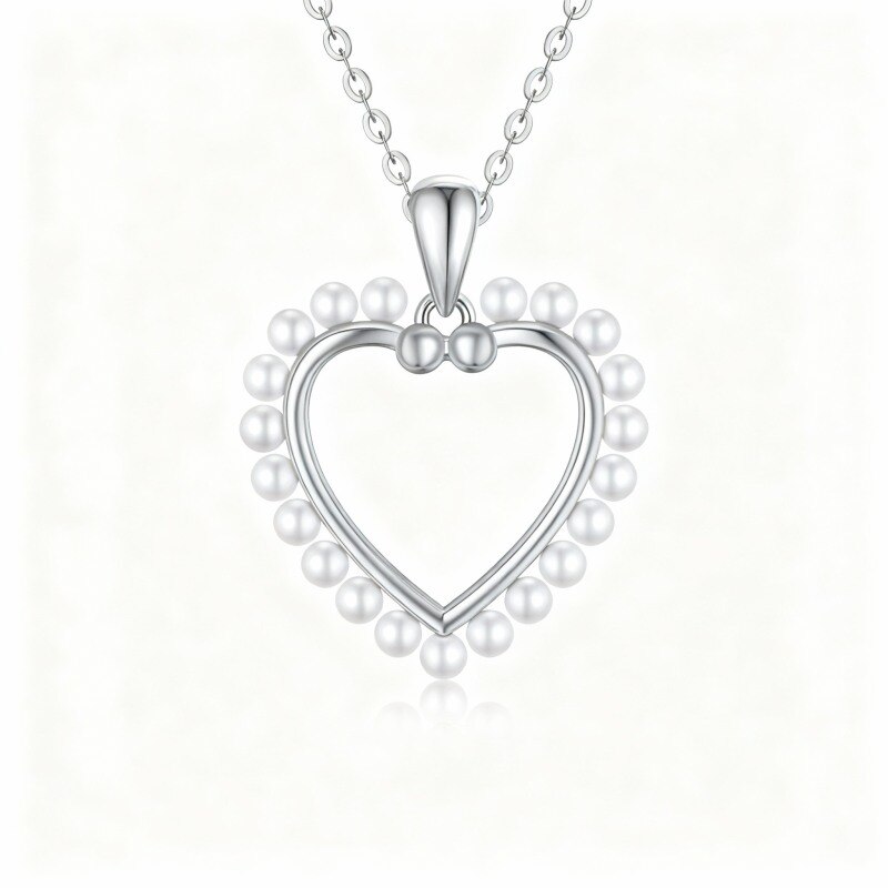 Platinum with White Gold Plated Pearl Heart Pendant Necklace-1