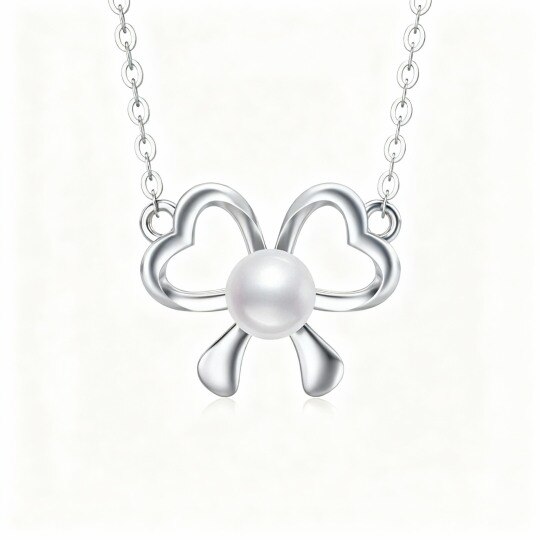 10K White Gold Pearl Heart Pendant Necklace