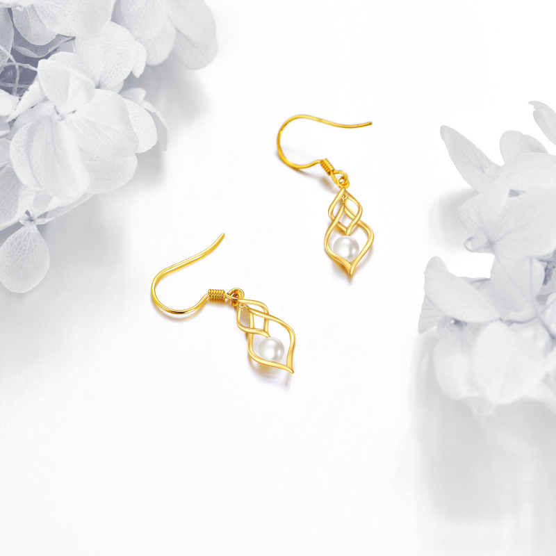 Pendientes colgantes con símbolo de infinito y perlas de oro de 10 quilates-3