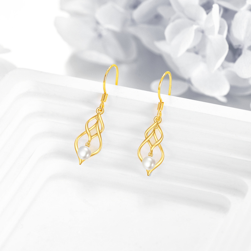 Pendientes colgantes con símbolo de infinito y perlas de oro de 10 quilates-4