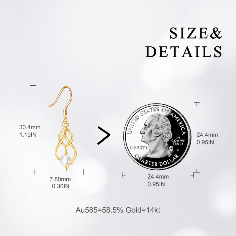 Pendientes colgantes con símbolo de infinito y perlas de oro de 10 quilates-5