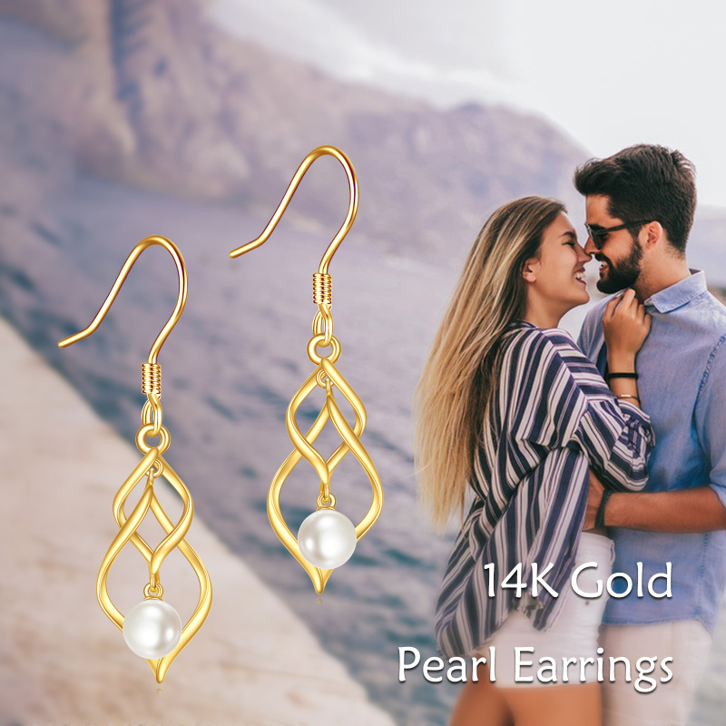 Pendientes colgantes con símbolo de infinito y perlas de oro de 10 quilates-6