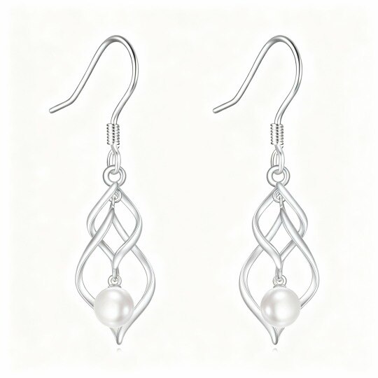 Boucles d'oreilles pendantes en or blanc 10 carats avec perle et symbole de l'infini