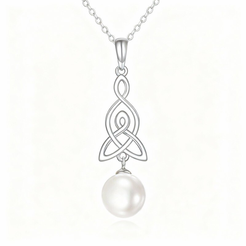 Collar con colgante de símbolo de infinito de perla en oro blanco de 10 quilates-10