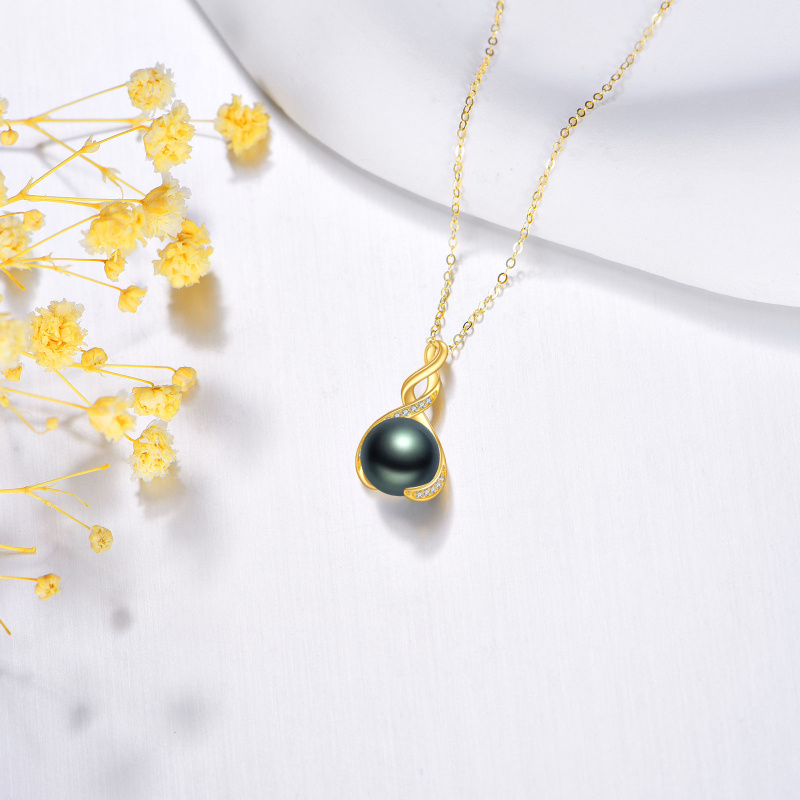 Collar con colgante de infinito negro de perlas cultivadas de agua dulce en oro de 10 quilates-3