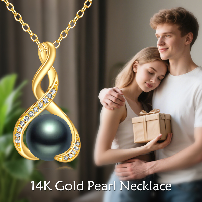 Collar con colgante de infinito negro de perlas cultivadas de agua dulce en oro de 10 quilates-6