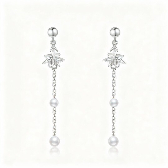 10K White Gold Pearl Lily Drop Earrings