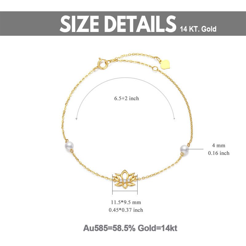 14K Gold Pearl Lotus Charm Bracelet-5