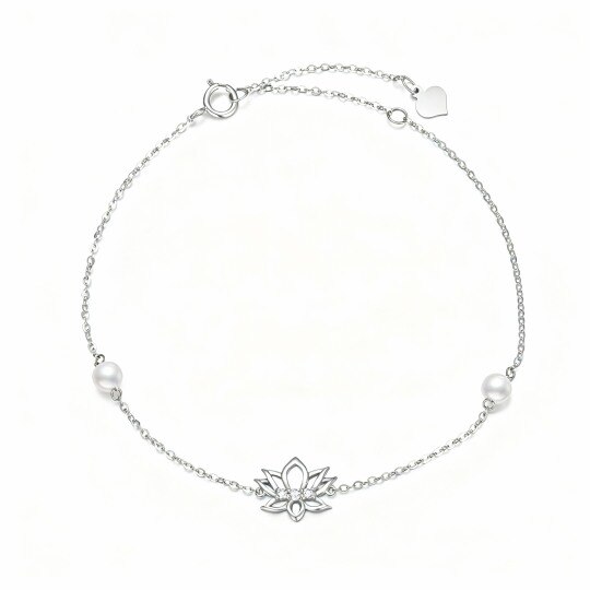 10K White Gold Pearl Lotus Charm Bracelet