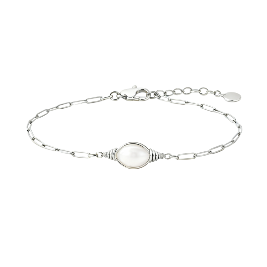 10K White Gold Pearl Mama Charm Bracelet