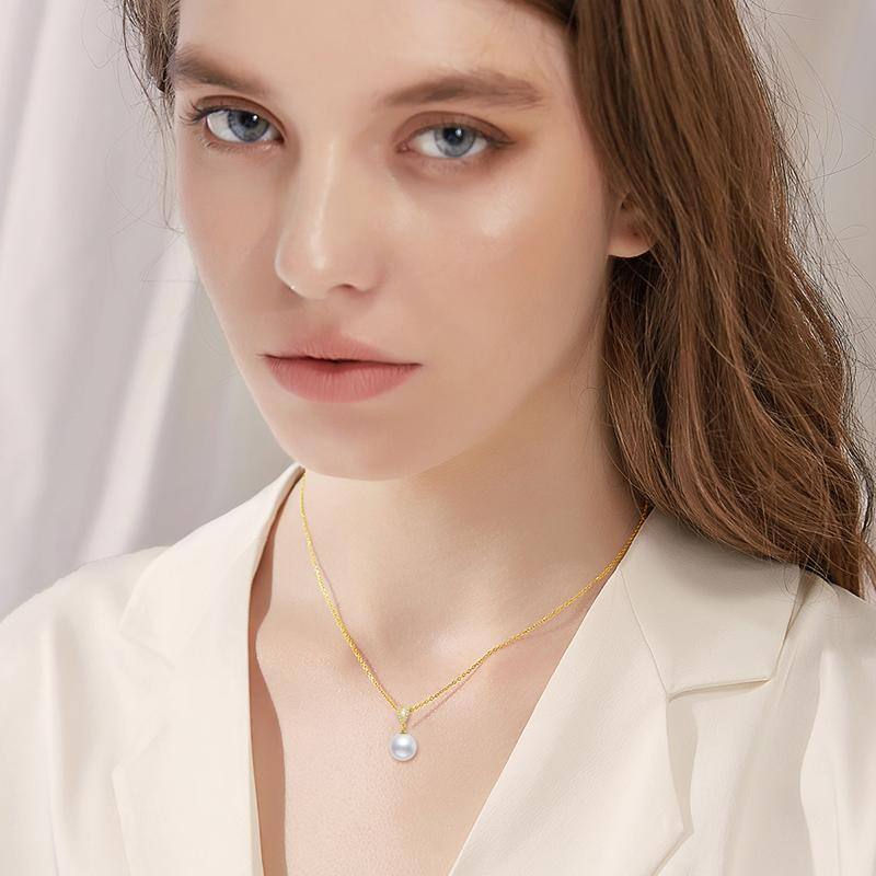 Collar con colgante de perla de oro de 14 quilates-2