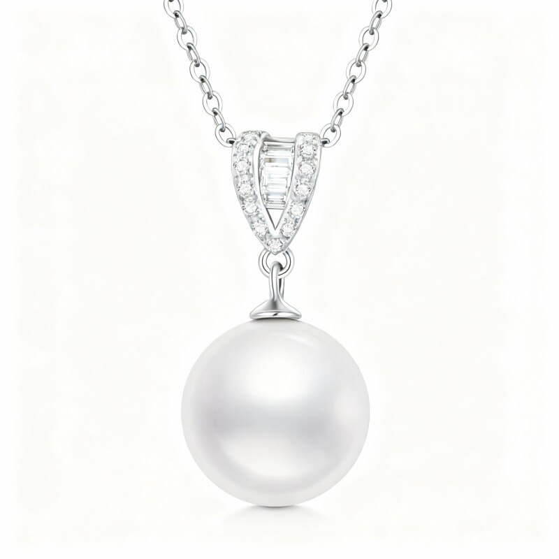 Collar con colgante de perlas para madre e hija en oro blanco de 10 quilates-1