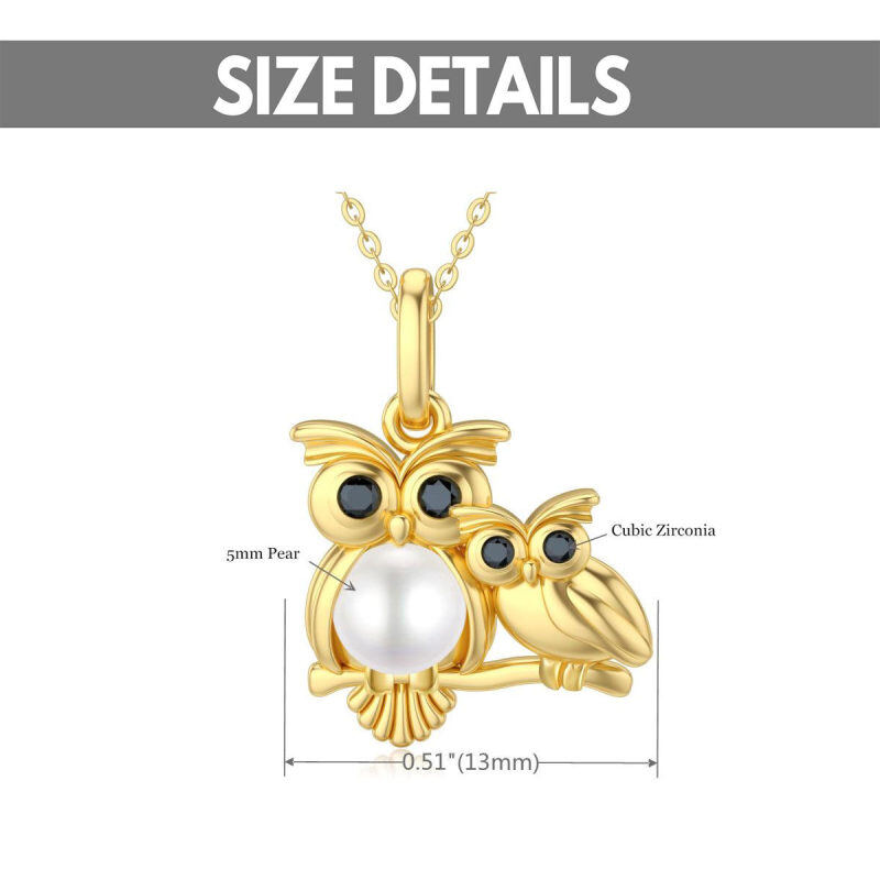10K Gold Pearl Owl Pendant Necklace-6