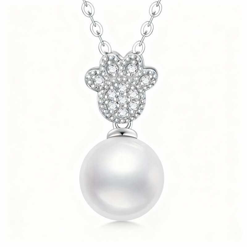 10K White Gold Pearl Paw Pendant Necklace-1