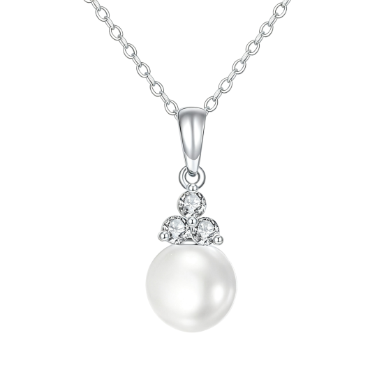 Colar com pendente de pérola em ouro branco 10K