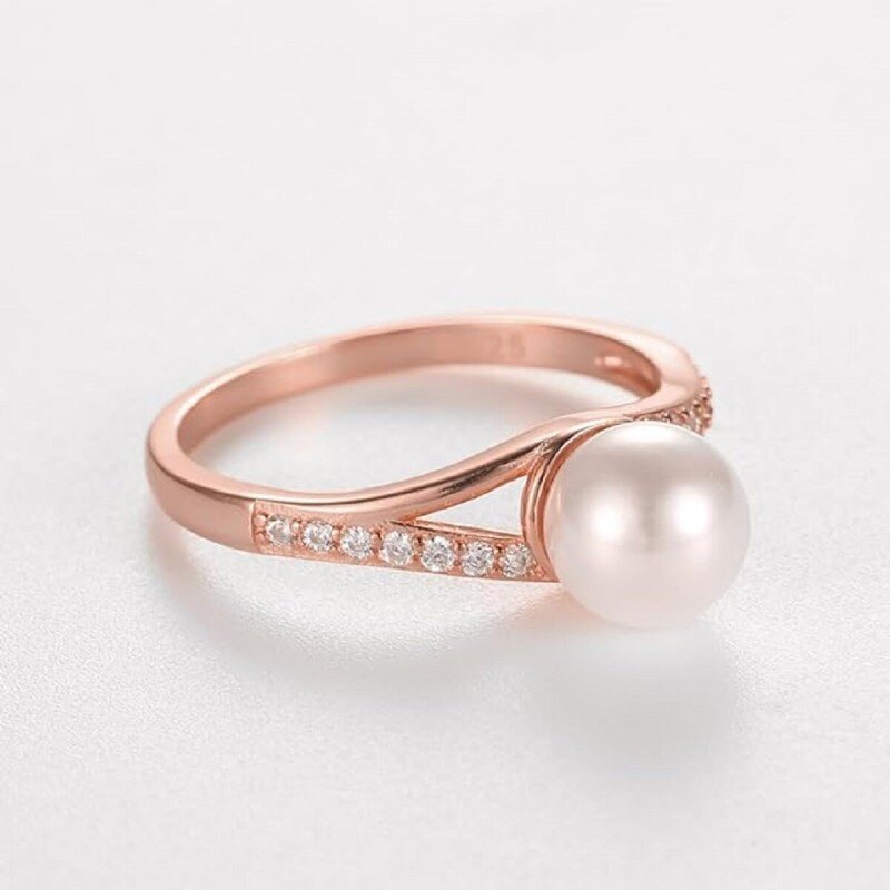 10K Gold Perle Personalisierter Gravur Verlobungsring-6