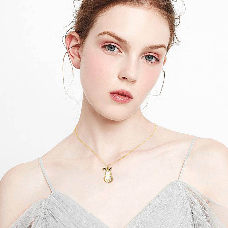 Collar con colgante de conejo de perla chapado en oro blanco y platino-2