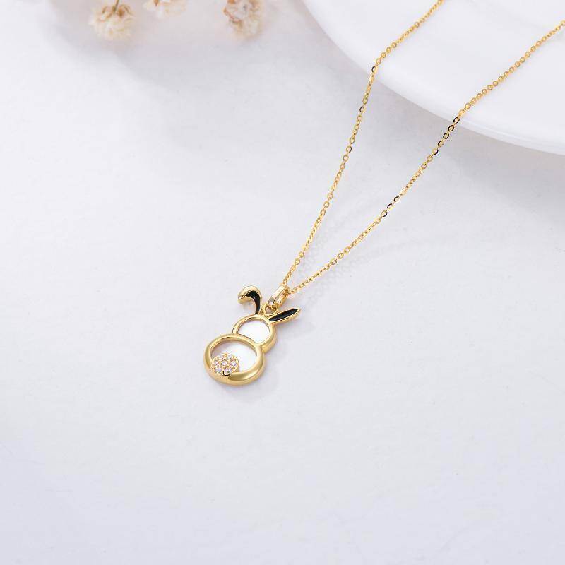 Collar con colgante de conejo de perla chapado en oro blanco y platino-4