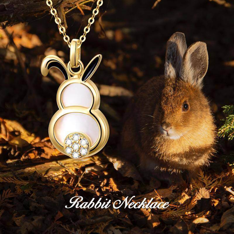Collar con colgante de conejo de perla chapado en oro blanco y platino-6