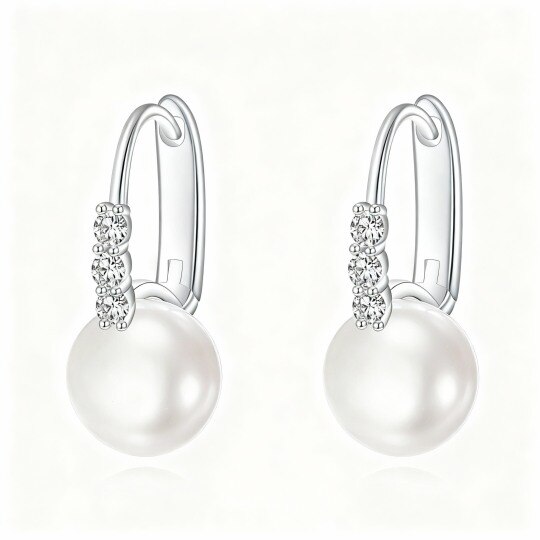 10K White Gold Pearl Round Hoop Earrings