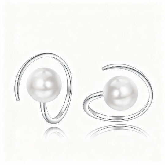 10K White Gold Pearl Round Hoop Earrings