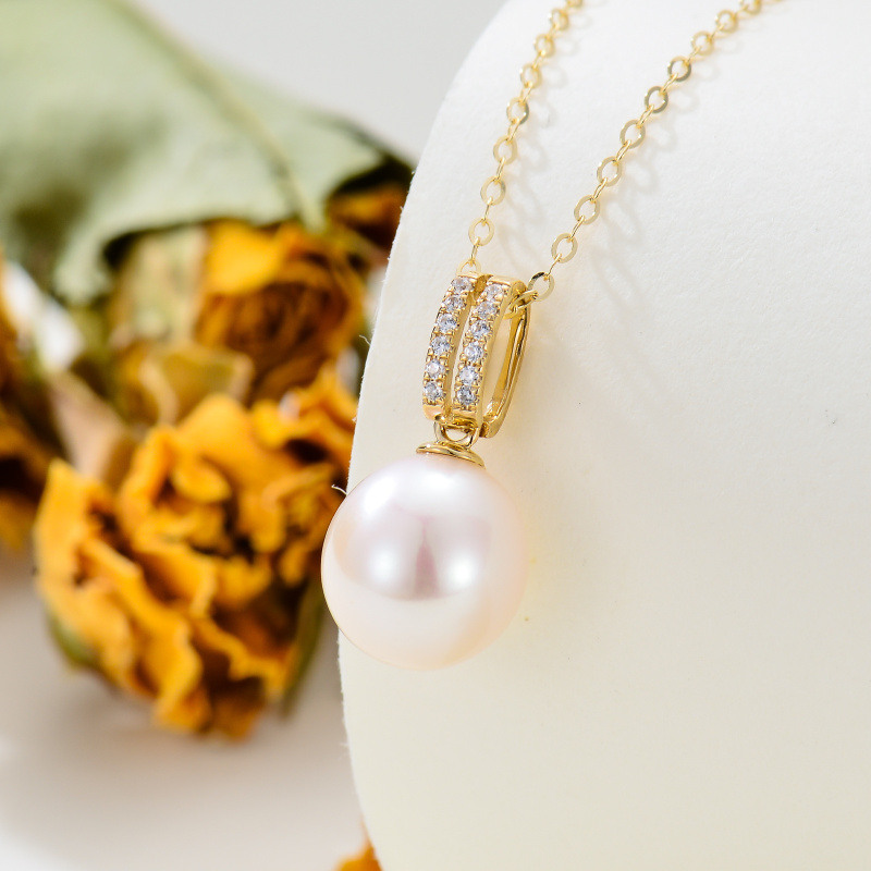 Collier pendentif rond en or 10 carats et perle-3