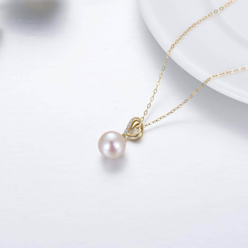 Collar con colgante redondo de perla en oro blanco de 14 quilates-4