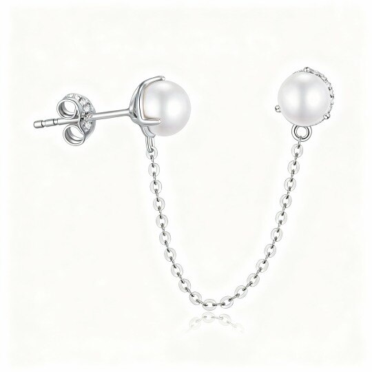 10K White Gold Pearl Round Stud Earrings