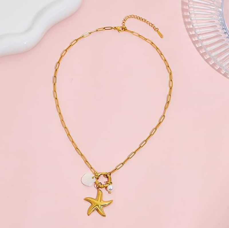 10K White Gold Pearl Star Pendant Necklace-6