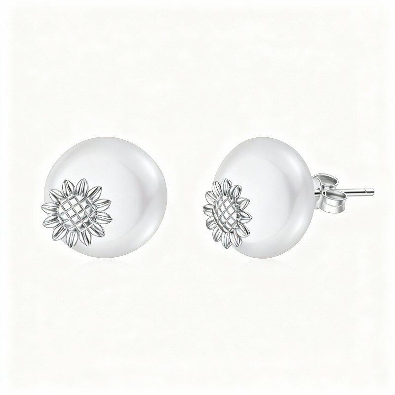 Pendientes de oro blanco de 18 quilates con perlas y girasol-1