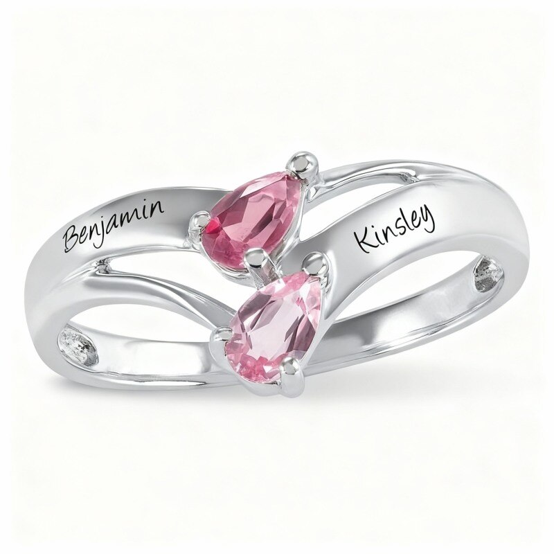 10K White Gold Pear Shaped Cubic Zirconia Personalized Birthstone & Personalized Engraving Birthstone Ring-10
