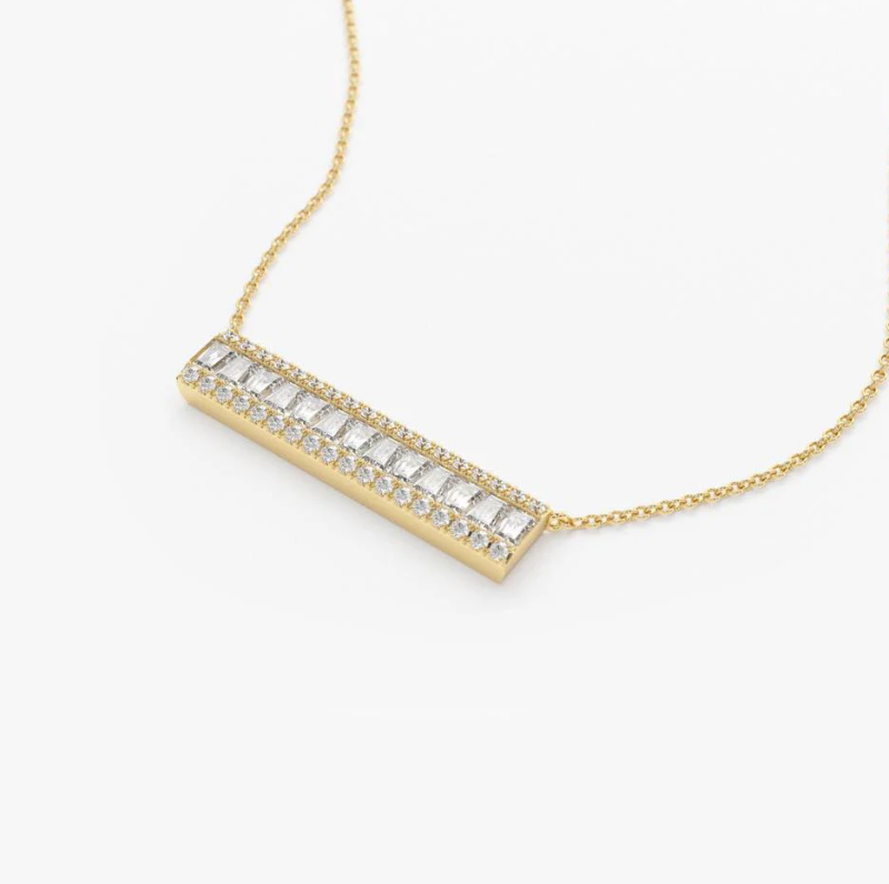 Horizontale Halskette aus 14-karätigem Gold mit Baguette-Labor-Diamanten-4