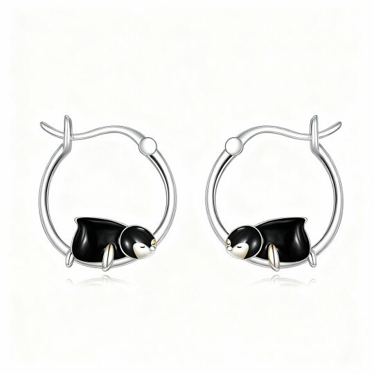 14K White Gold Penguin Hoop Earrings