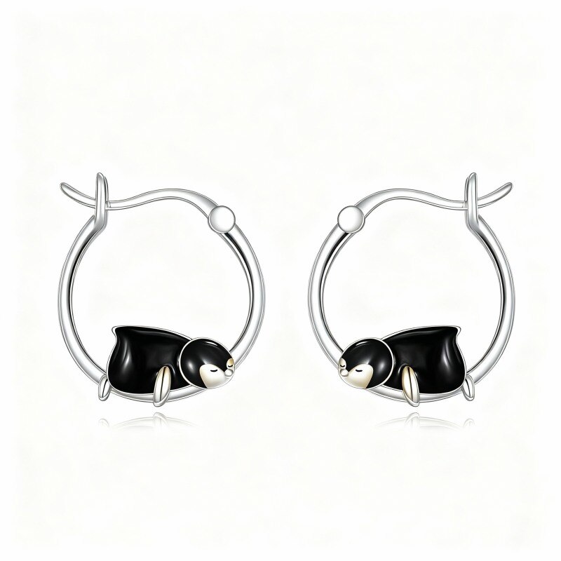 18K White Gold Penguin Hoop Earrings-1
