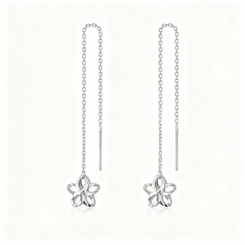 Pendientes colgantes de pentagrama en oro blanco de 10 quilates-1