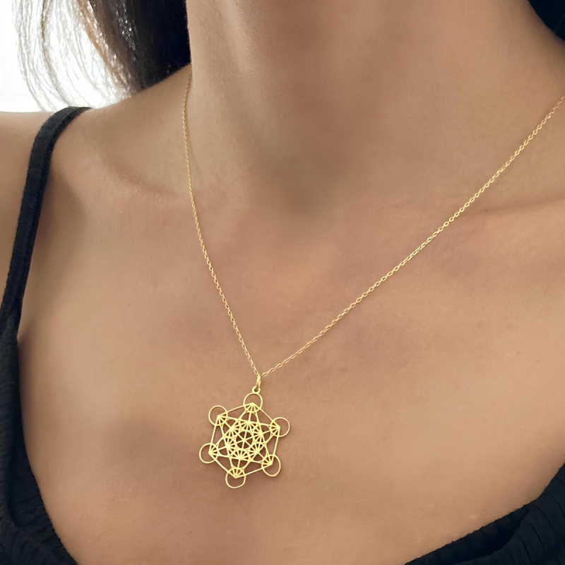Collier pendentif pentagramme et rond en or 14 carats-5