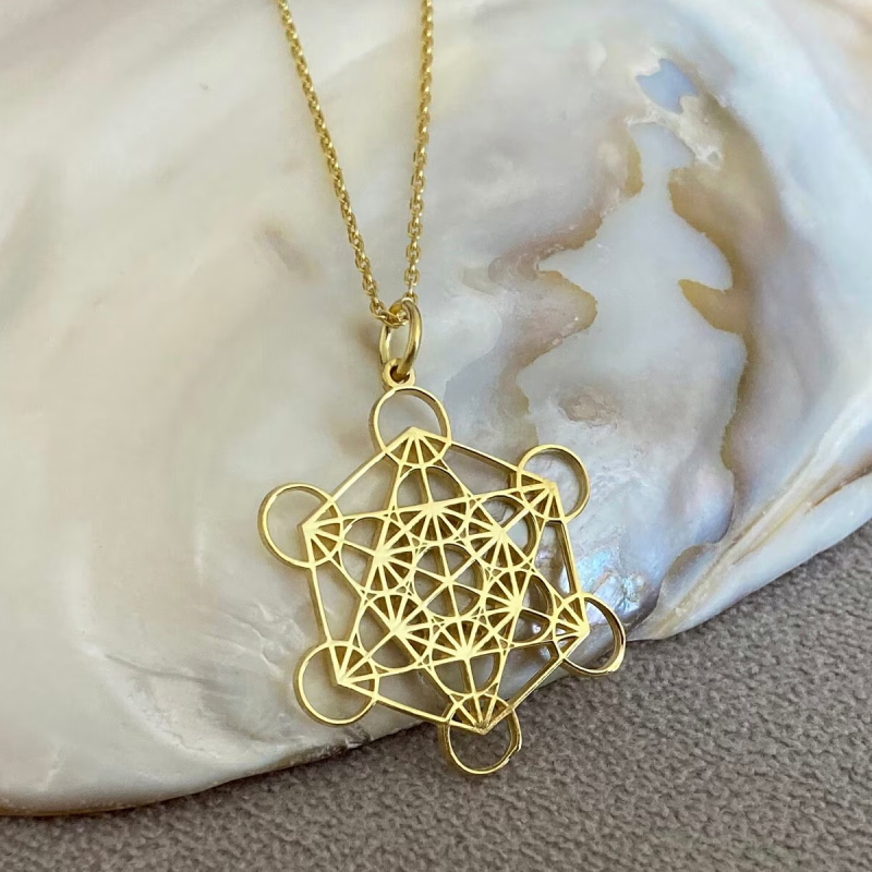 Collier pendentif pentagramme et rond en or 14 carats-6