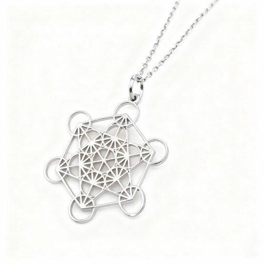 10K witgouden pentagram en ronde hanger ketting