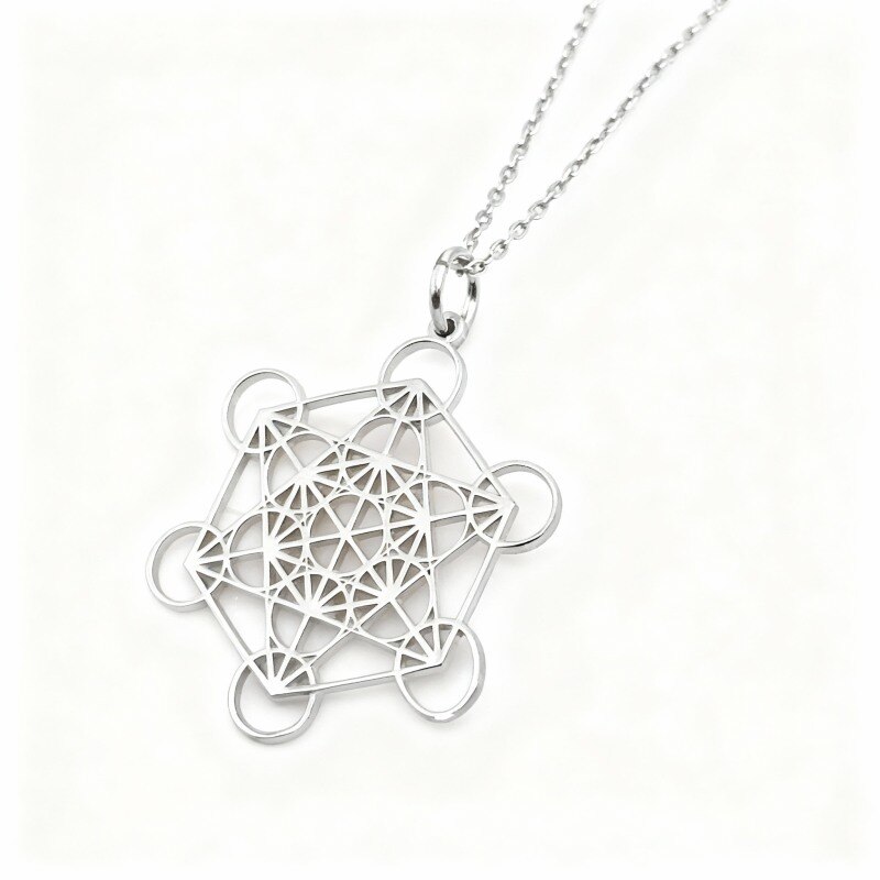 10K White Gold Pentagram & Round Pendant Necklace-1