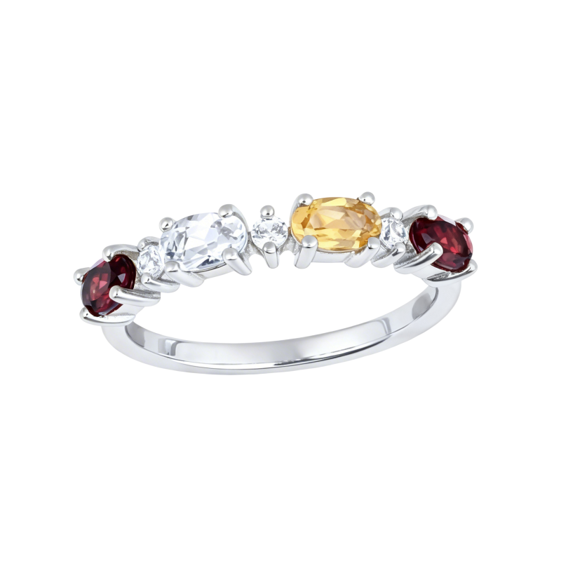 Anillo de oro blanco de 14 quilates con piedra natal personalizada y grabable.-1
