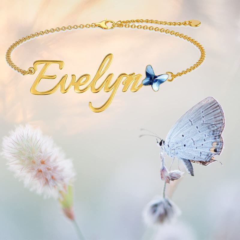 Platinum with White Gold Plated & Personalized Classic Name Butterfly Charm Bracelet-2