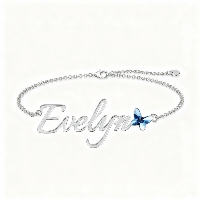 Platinum with White Gold Plated & Personalized Classic Name Butterfly Charm Bracelet-1
