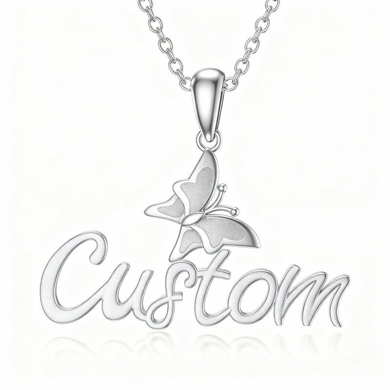 Collar con colgante de mariposa clásico personalizado con nombre en oro blanco de 14 quilates-5