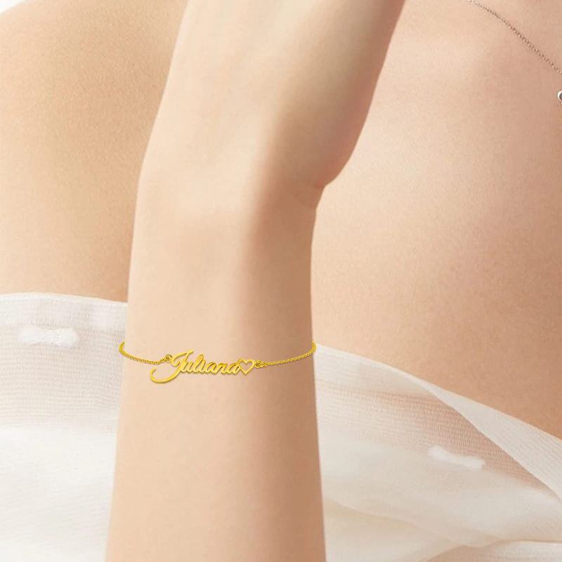 10K Rose Gold Personalized Classic Name Charm Bracelet-2