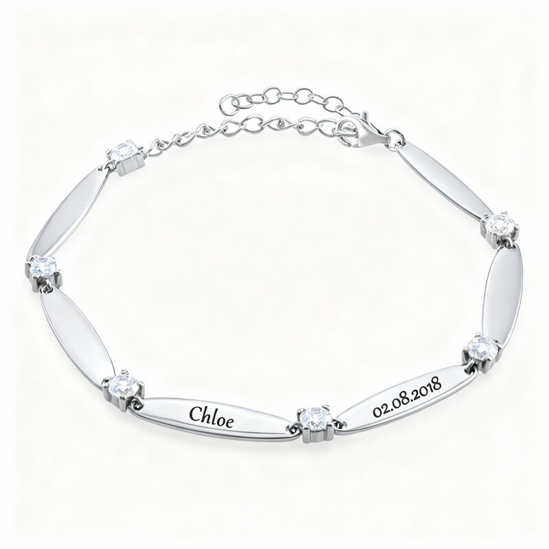 Personalisiertes klassisches Namensanhänger-Armband aus 10-karätigem Weißgold-1