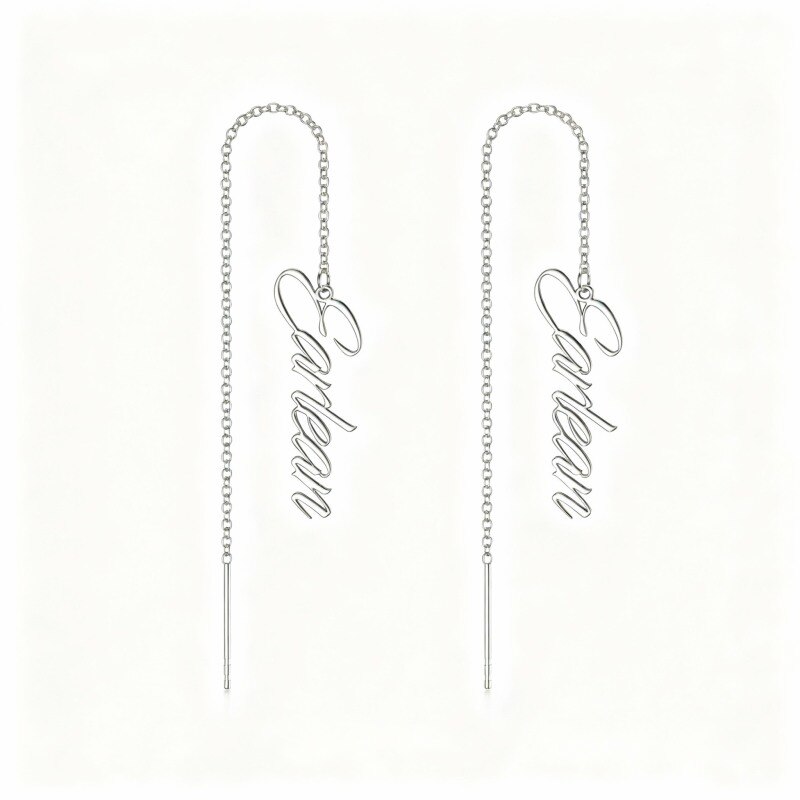 10K White Gold Personalized Classic Name Drop Earrings-1