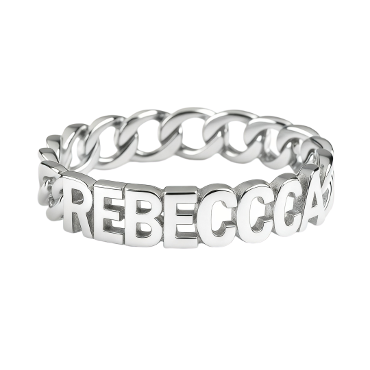 Anillo clásico personalizado de oro blanco de 10 quilates con nombre para padre e hija, y para padre e hijo.